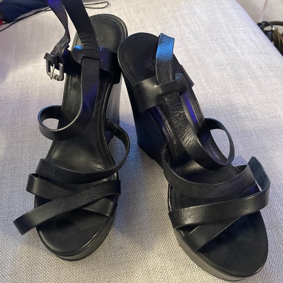 VERA WANG Pippa Black Leather Platform Sandals, SZ 8 - Picture 1 of 4